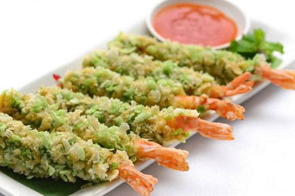 tôm chiên cốm xanh